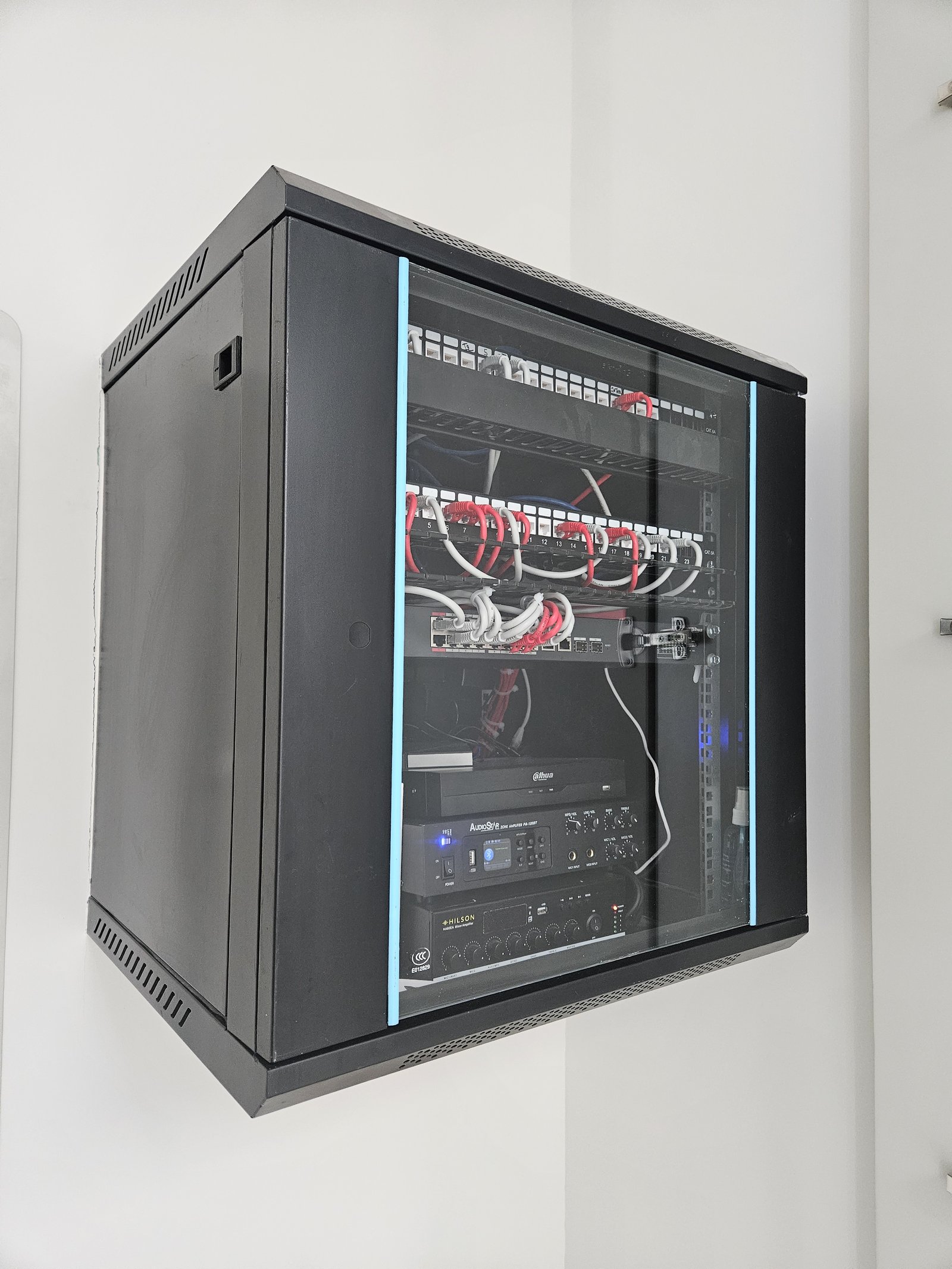 Network and AV cabinet, structured cabling